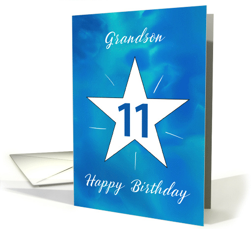 Grandson 11th Birthday Star Blue Green Watercolor card (1915332)