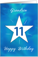 Grandson 11th Birthday Star Blue Green Watercolor card