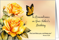 Father in Remembrance Birthday Religious Yellow Roses Butterfly card