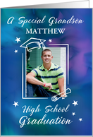 Grandson Custom Photo and Name High School Graduation Watercolor card