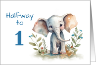 Half Birthday for Boy Cute Watercolor Elephant card