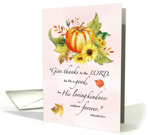 Religious Thanksgiving with Watercolor Pumpkin and Sunflowers card