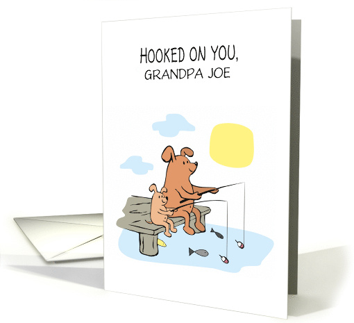 To Grandpa from Grandson Personalize Fathers Day Dogs Fishing card