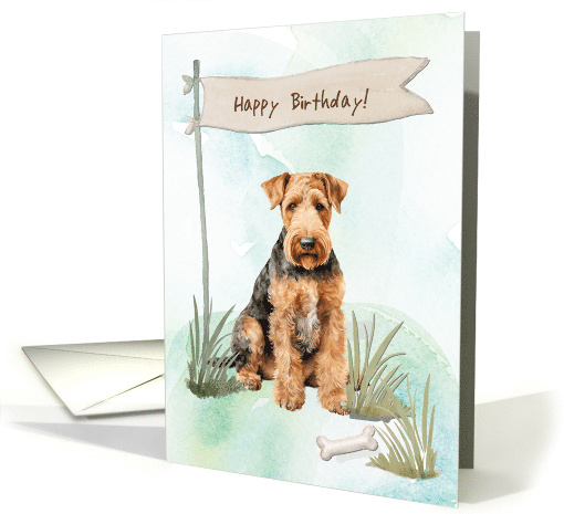 Airedale Terrier Breed Dog Outside Under Birthday Sign card (1917040)