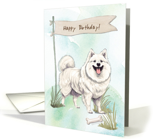 American Eskimo Breed Dog Outside Under Birthday Sign card (1917068)