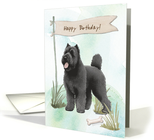 Bouvier des Flandres Breed Dog Outside Under Birthday Sign card
