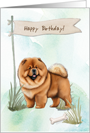 Chow Chow Breed Dog Outdoors Under Birthday Sign card