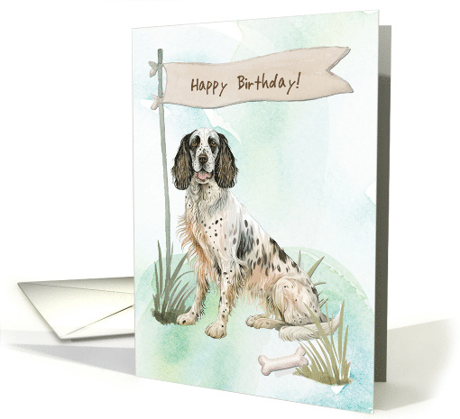 English Setter Dog Outdoors Under Birthday Sign card (1917370)