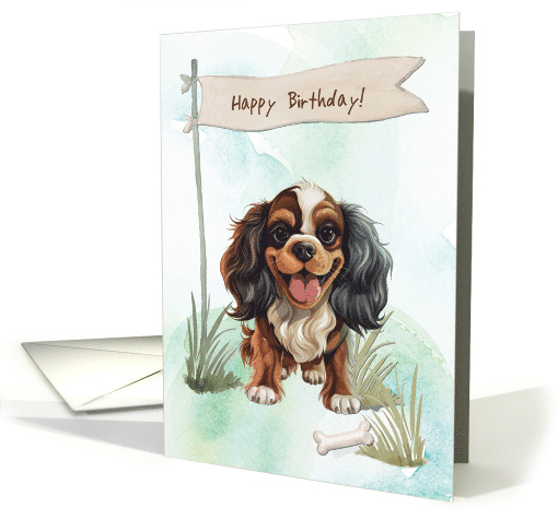 English Toy Spaniel Dog Outdoors Under Birthday Sign card (1917374)