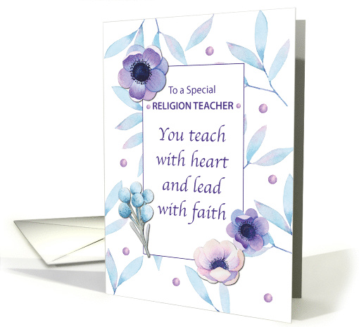 Religion Teacher Thanks Teacher Appreciation Day Blue Flowers card