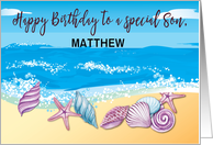 Birthday to Grown Son Personalized With Treasures Seashells on Beach card