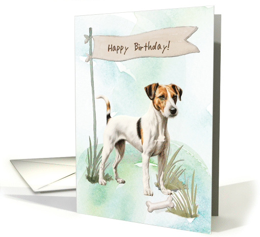 Smooth Fox Terrier Breed Dog Outside Under Birthday Sign card