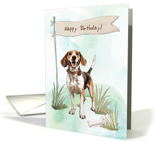 Foxhound Breed Dog Outdoors Under Birthday Sign card (1917686)