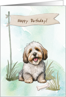 Havanese Dog Outdoors Under Birthday Sign card