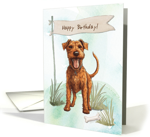 Irish Terrier Dog Outdoors Under Birthday Sign card (1917766)