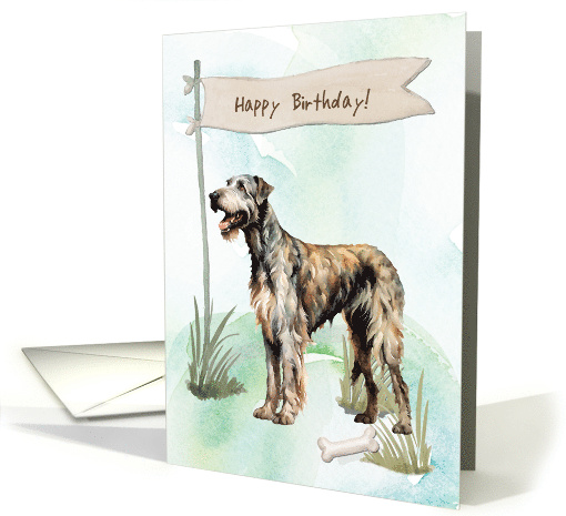 Irish Wolfhound Dog Breed Outdoors Under Birthday Sign card (1917768)