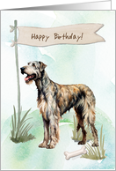 Irish Wolfhound Dog Breed Outdoors Under Birthday Sign card