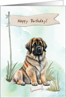 Leonberger Dog Breed Outdoors Under Birthday Sign card