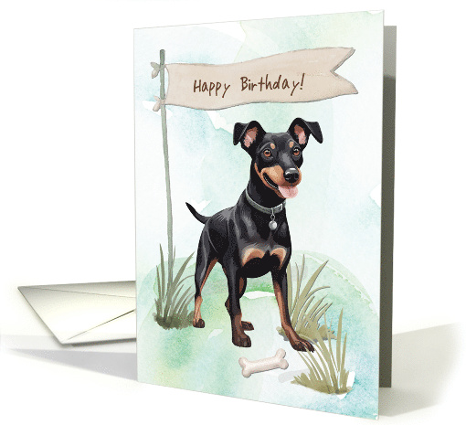 Manchester Terrier Dog Outdoors Under Birthday Sign card (1917904)