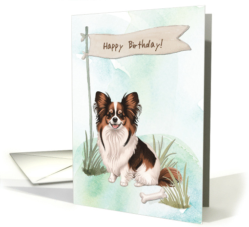Papillon Dog Breed Outdoors Under Birthday Sign card (1917946)