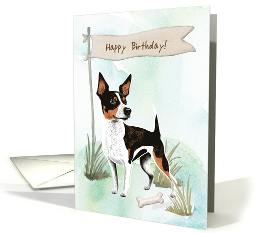 Rat Terrier Dog Breed Outdoors Under Birthday Sign card (1917968)