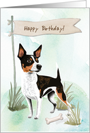 Rat Terrier Dog Breed Outdoors Under Birthday Sign card
