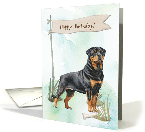 Rottweiler Dog Breed Outdoors Under Birthday Sign card (1917972)