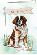 Saint Bernard Dog Breed Outdoors Under Birthday Sign card