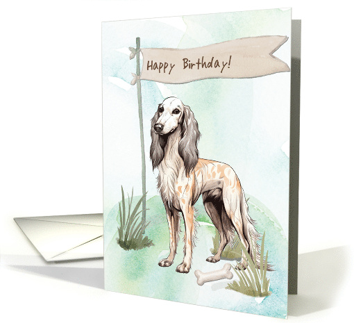 Saluki Dog Breed Outdoors Under Birthday Sign card (1917986)