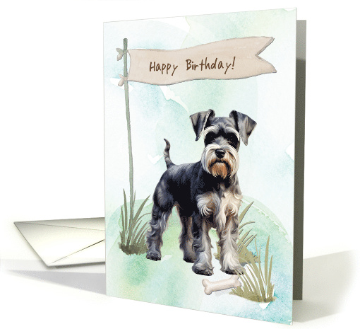 Schnauzer Dog Breed Outdoors Under Birthday Sign card (1917992)