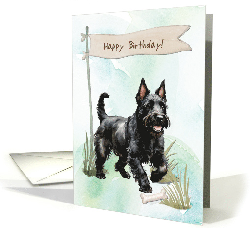 Scottish Terrier Dog Breed Outdoors Under Birthday Sign card (1917994)