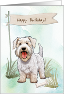 Sealyham Terrier Dog Breed Outdoors Under Birthday Sign card