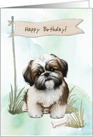 Shih Tzu Dog Breed Outdoors Under Birthday Sign card