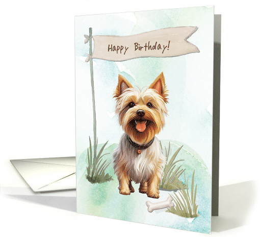 Silky Terrier Dog Breed Outdoors Under Birthday Sign card (1918004)