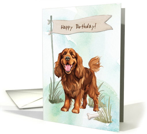 Sussex Spaniel Dog Breed Outdoors Under Birthday Sign card (1918014)