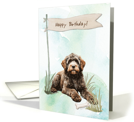 Portuguese Water Dog Breed Outdoors Under Birthday Sign card (1918044)