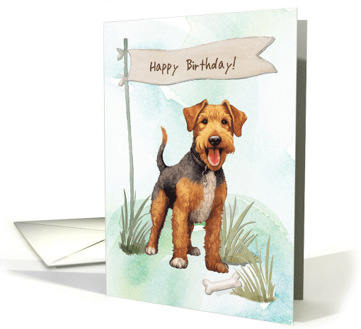 Welsh Terrier Dog Breed Outdoors Under Birthday Sign card (1918054)