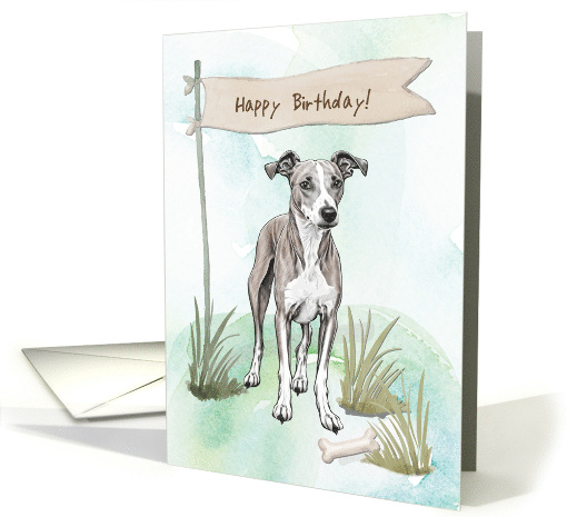 Whippet Dog Breed Outdoors Under Birthday Sign card (1918058)