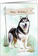 Siberian Husky Dog Outdoors Under Birthday Sign card