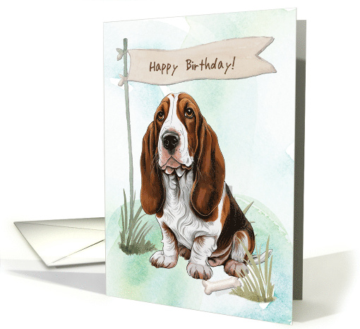 Basset Hound Dog Outdoors Under Birthday Sign card (1918128)