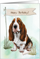 Basset Hound Dog Outdoors Under Birthday Sign card