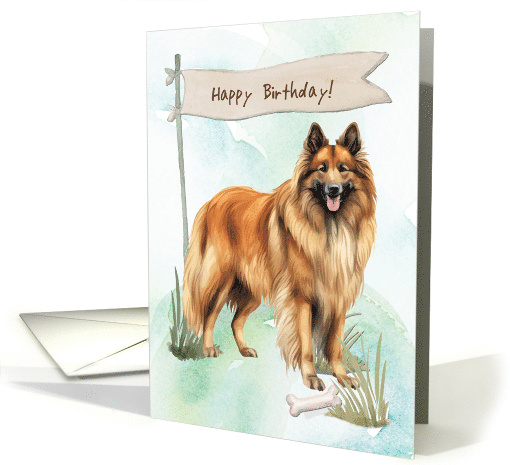 Belgian Tervuren Dog Outdoors Under Birthday Sign card (1918134)