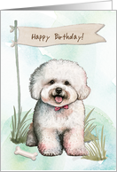 Bichon Frise Dog Outdoors Under Birthday Sign card