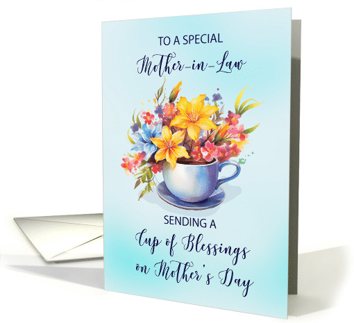 Mother in Law Cup of Blessings and Flowers Mothers Day Religious card