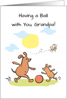 Grandpa Fathers Day with Grandson Cute Cartoon Dogs Playing Ball card