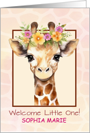 Welcome Baby Girl Personalize Sweet Safari Jungle Giraffe with Floral card
