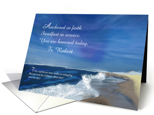 Custom Name Catholic Priest Father's Day Ocean Anchored in Faith card