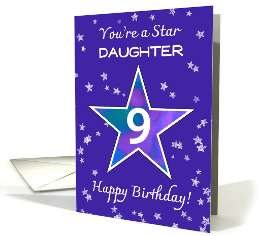 Daughter 9th Birthday Shining Star in Vibrant Blue Purple card