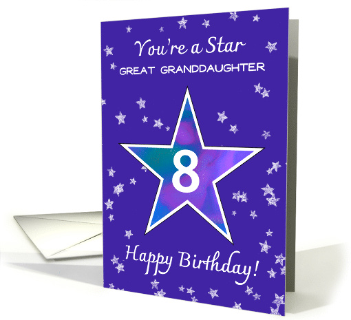 Great Granddaughter 8th Birthday Shining Star Purple card (1922234)