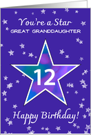 Great Granddaughter 12th Birthday Shining Star on Purple card
